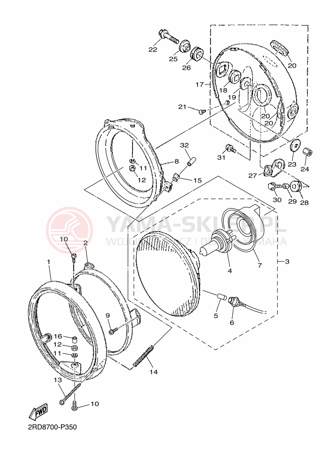 Schemat "Lampa przód" do Yamaha SR400
