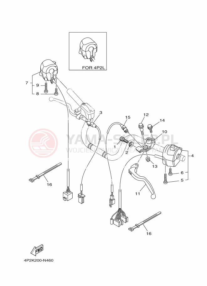 Schemat "Kierownica i osprzęt" do Yamaha YBR125E