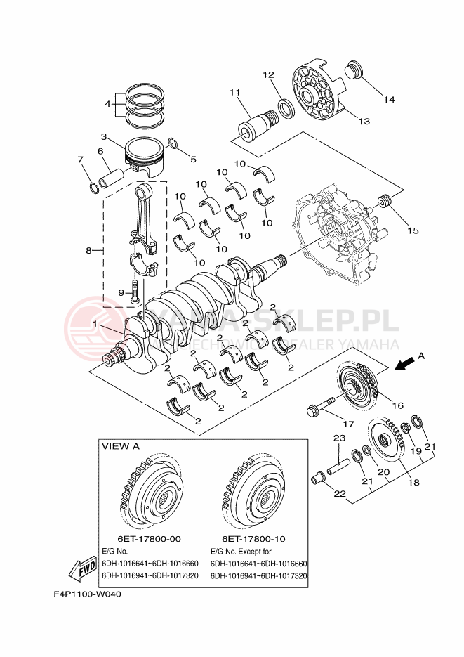 Schemat "Wał korbowy, tłok" do Yamaha GP1800C-W