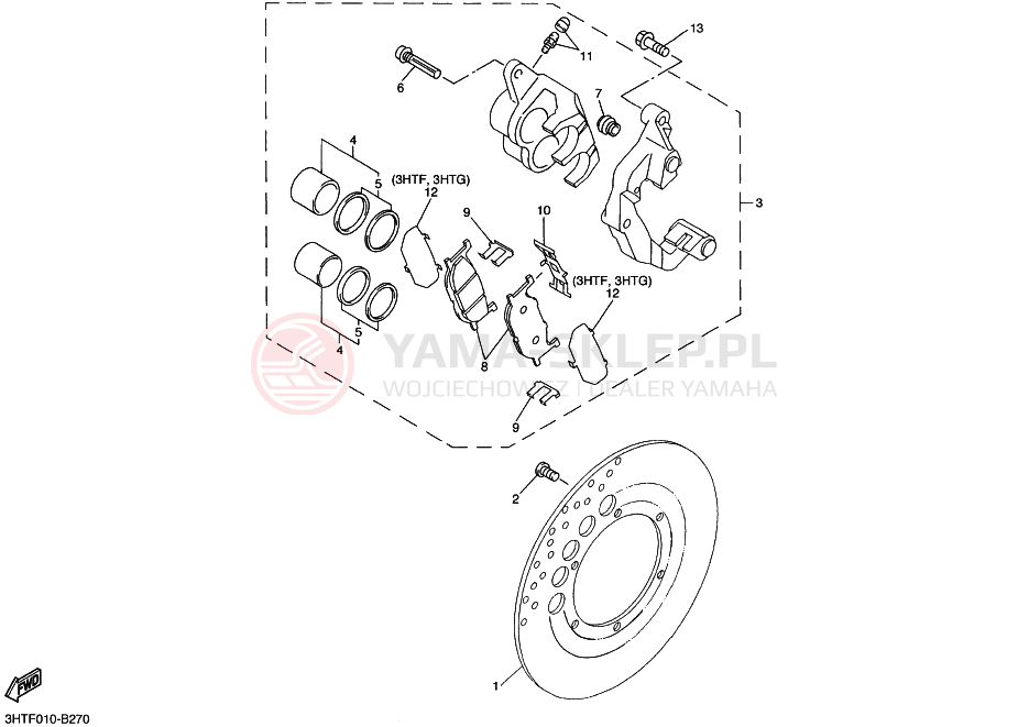Schemat "Zacisk hamulcowy + tarcza przód" do Yamaha SR400