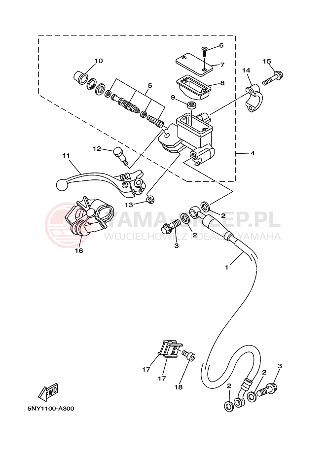 Schemat "Pompa hamulcowa przednia" do Yamaha YZ125