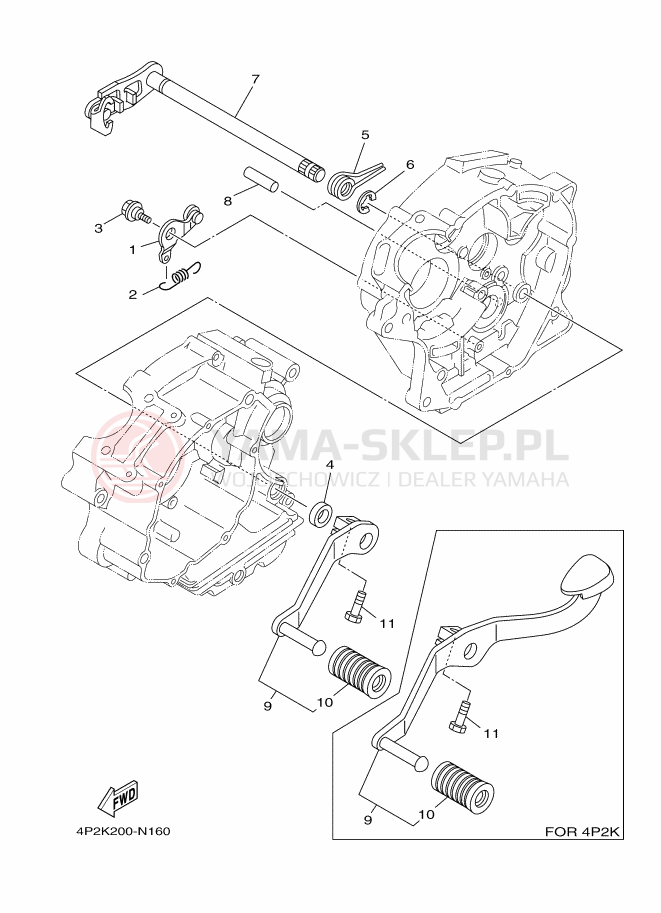 Schemat "Dźwignia zmiany biegów, wałek" do Yamaha YBR125E