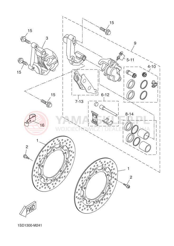 Schemat "Zacisk hamulcowy + tarcza przód" do Yamaha X-MAX 400 ABS