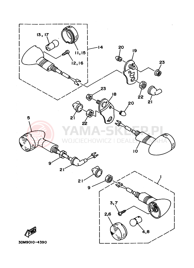 Schemat "kierunkowskazy" do Yamaha XV250 VIRAGO