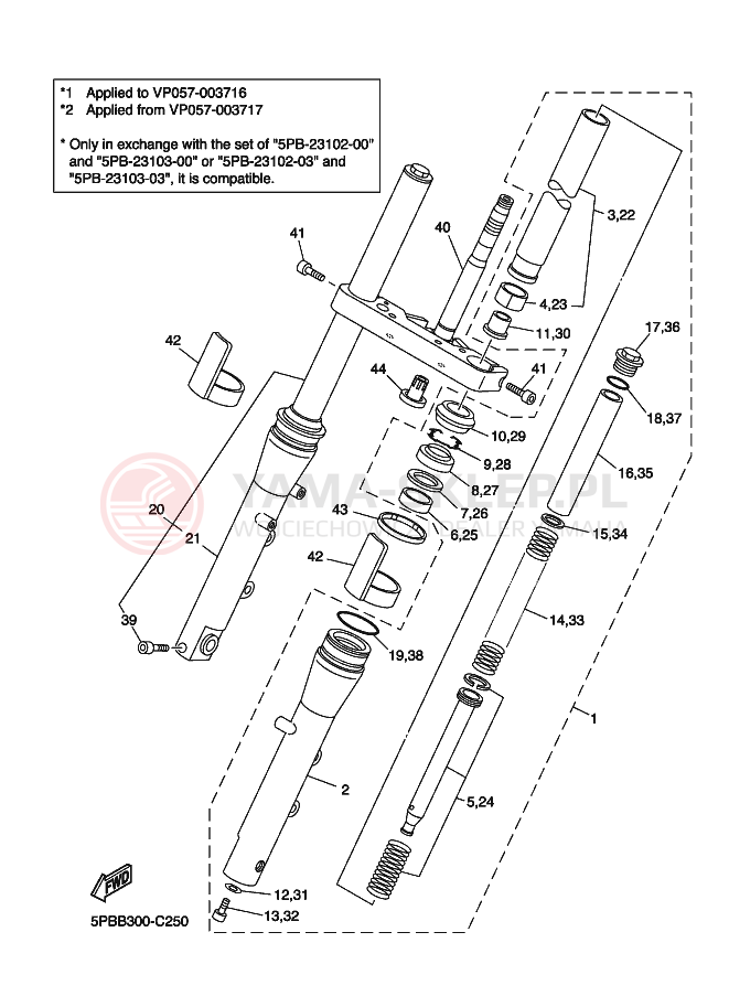 Schemat "Amortyzatory przód" do Yamaha XVS1100 DRAGSTAR 1100
