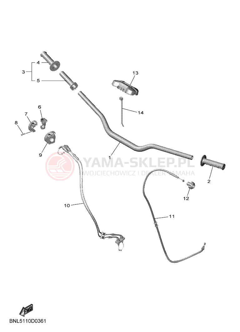 Schemat "Kierownica i osprzęt" do Yamaha WR450F