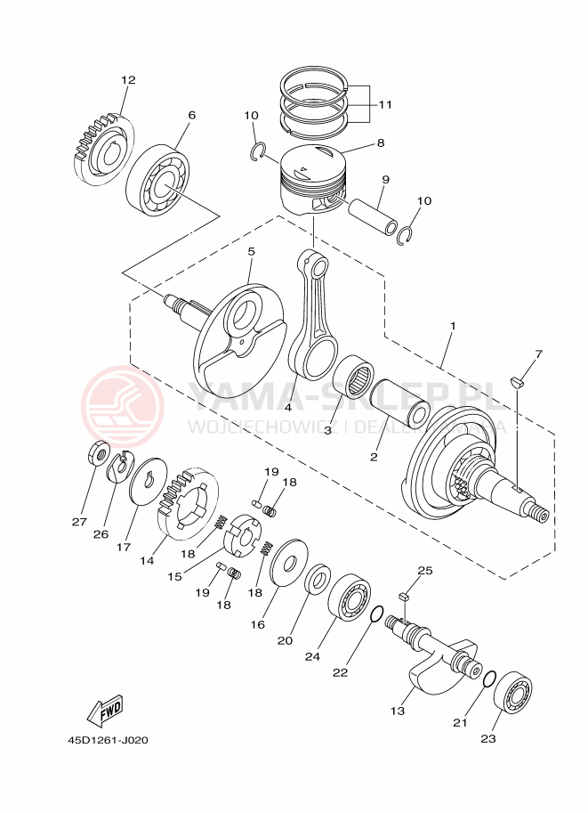 Schemat "Wał korbowy, tłok" do Yamaha FZ16
