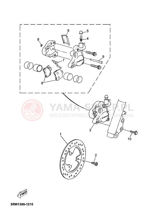 Schemat "Zacisk hamulcowy + tarcza przód" do Yamaha JOGRR