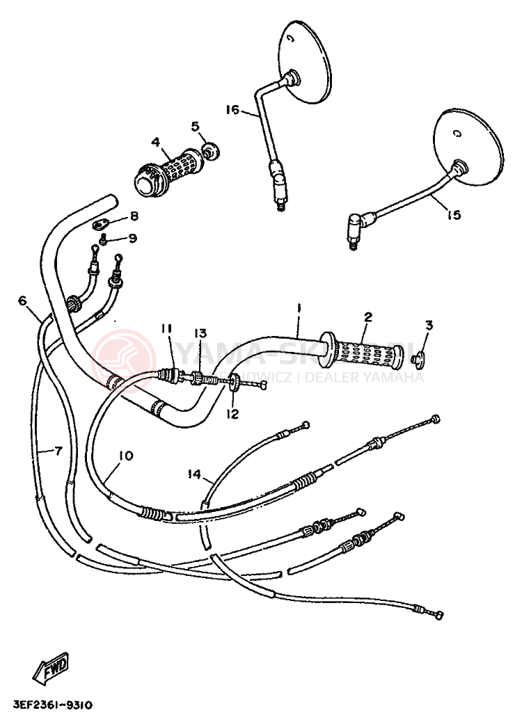 Schemat "Kierownica i osprzęt" do Yamaha XV1100 VIRAGO
