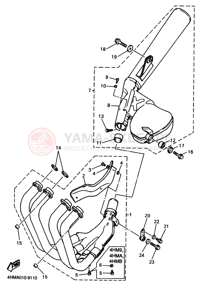 Schemat "Wydech końcowy" do Yamaha XJR400R