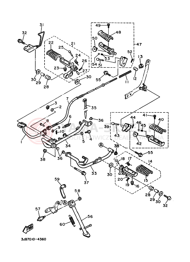 Schemat "Stopka postojowa i podnóżki" do Yamaha XV400 VIRAGO