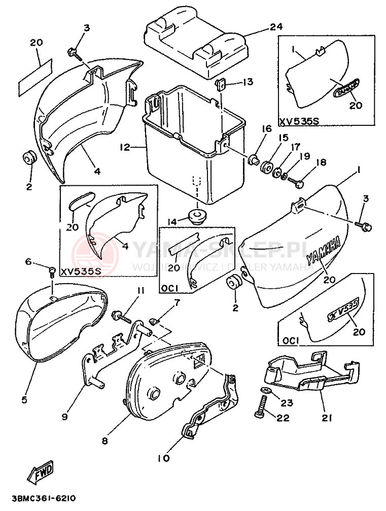 Schemat "POKRYWA BOCZNA I ZBIORNIK OLEJU" do Yamaha XV535S VIRAGO