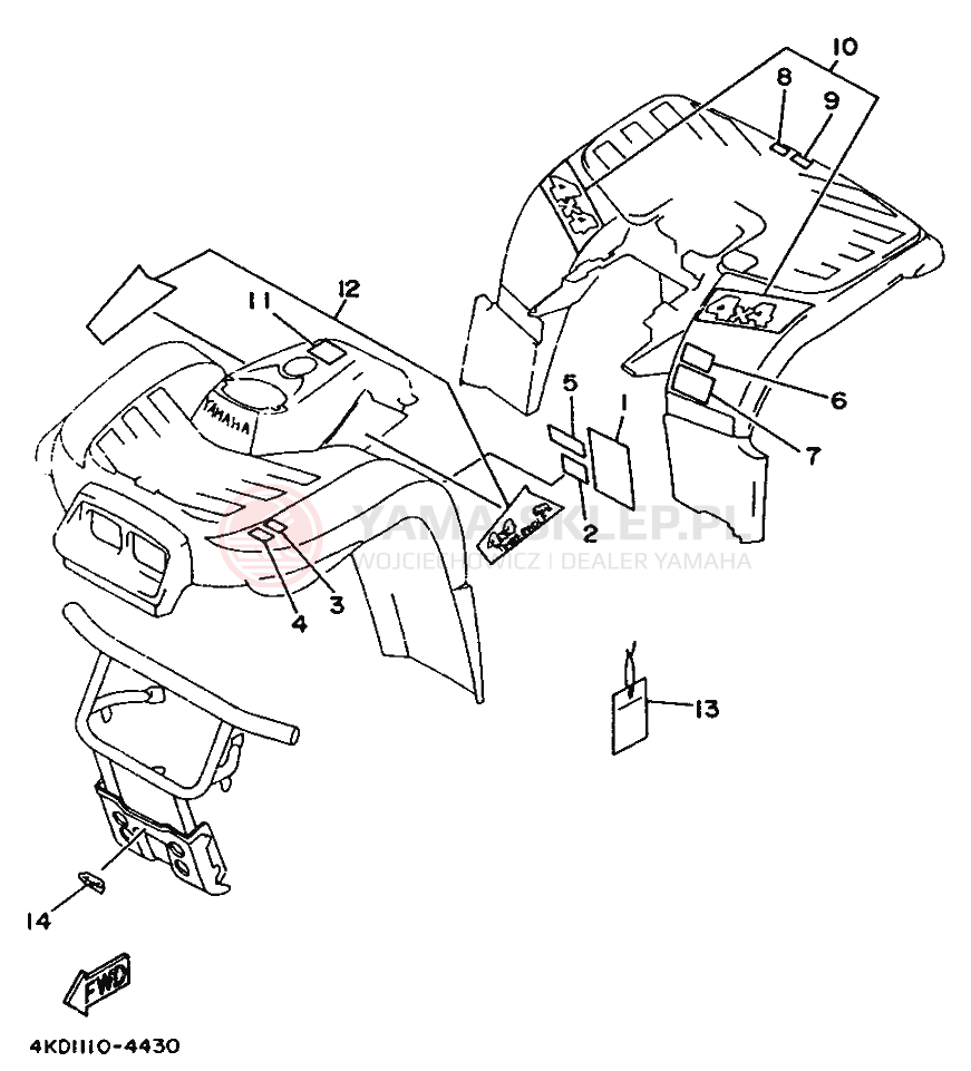 Schemat "naklejki" do Yamaha YFB250FW