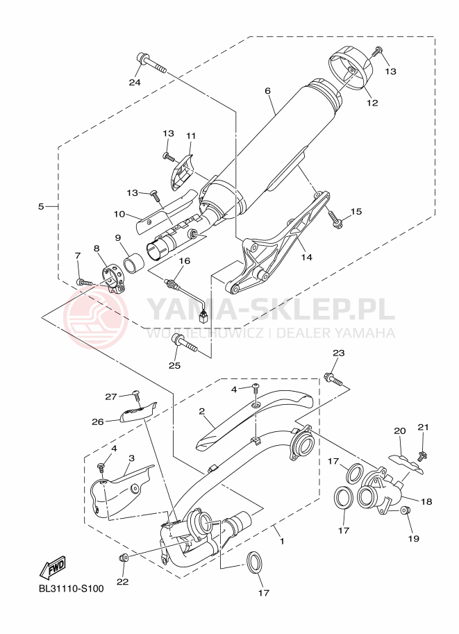 Schemat "Wydech końcowy" do Yamaha SCR950