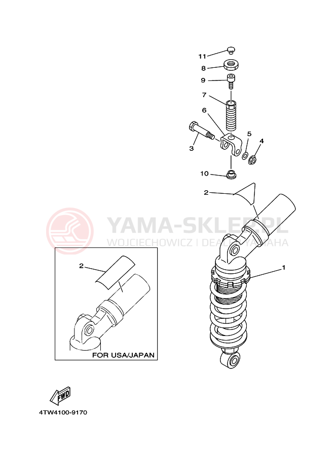 Schemat "zawieszenie tył" do Yamaha TZ250