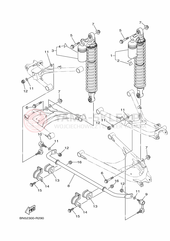 Schemat "zawieszenie tył" do Yamaha WOLVERINE R
