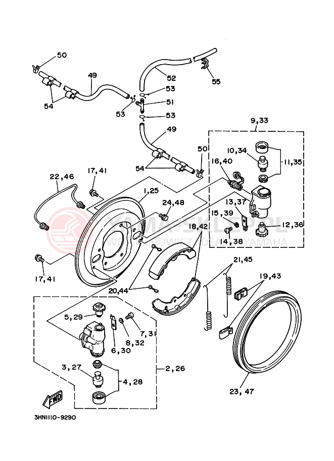 Schemat "Układ hamulcowy przód" do Yamaha BIG BEAR 350