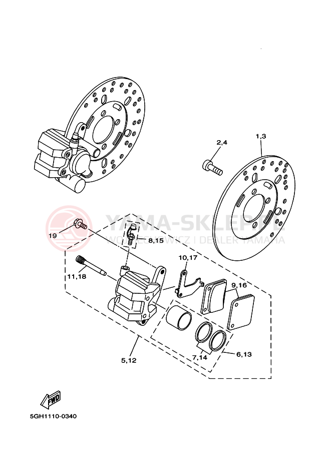 Schemat "Układ hamulcowy przód" do Yamaha YFM400FWA