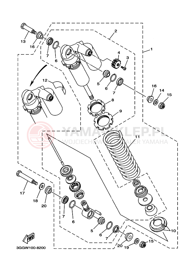 Schemat "zawieszenie tył" do Yamaha YFZ350