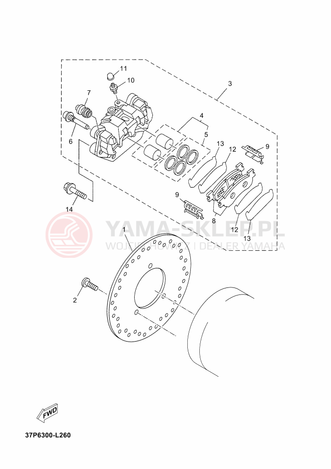 Schemat "Zacisk hamulcowy tylny" do Yamaha YP250R