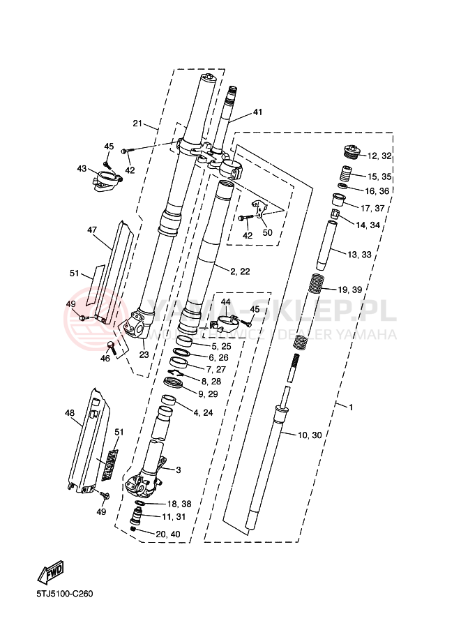 Schemat "Amortyzatory przód" do Yamaha WR450F