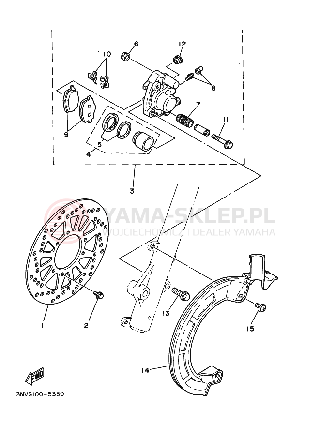 Schemat "Zacisk hamulcowy + tarcza przód" do Yamaha XT350