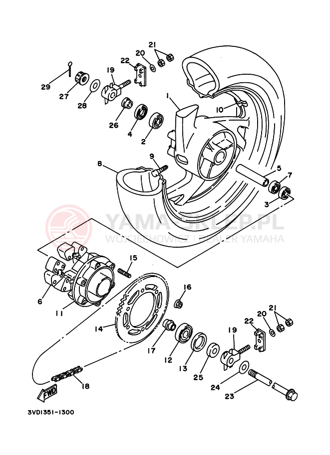 Schemat "Koło tył" do Yamaha TDM850