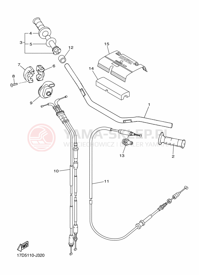 Schemat "Kierownica i osprzęt" do Yamaha YZ250F