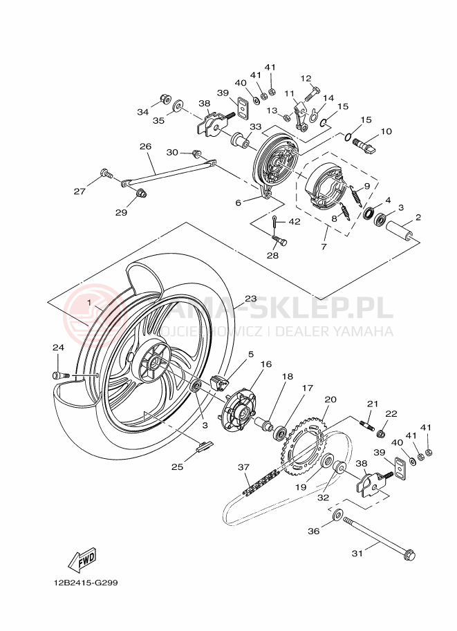 Schemat "Koło tył" do Yamaha YS250