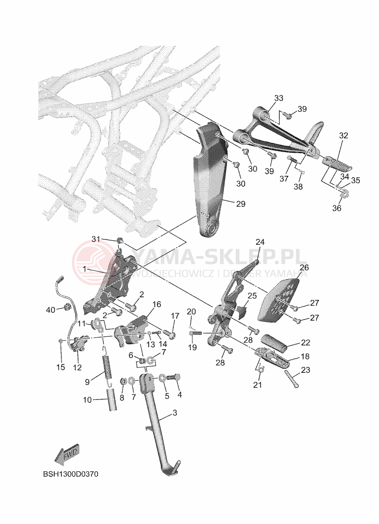 Schemat "Stopka postojowa i podnóżki" do Yamaha MT-07 Y-AMT