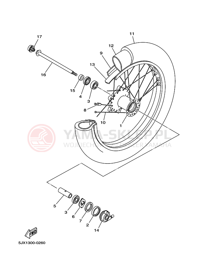 Schemat "Koło przód" do Yamaha XVS125 DRAGSTAR