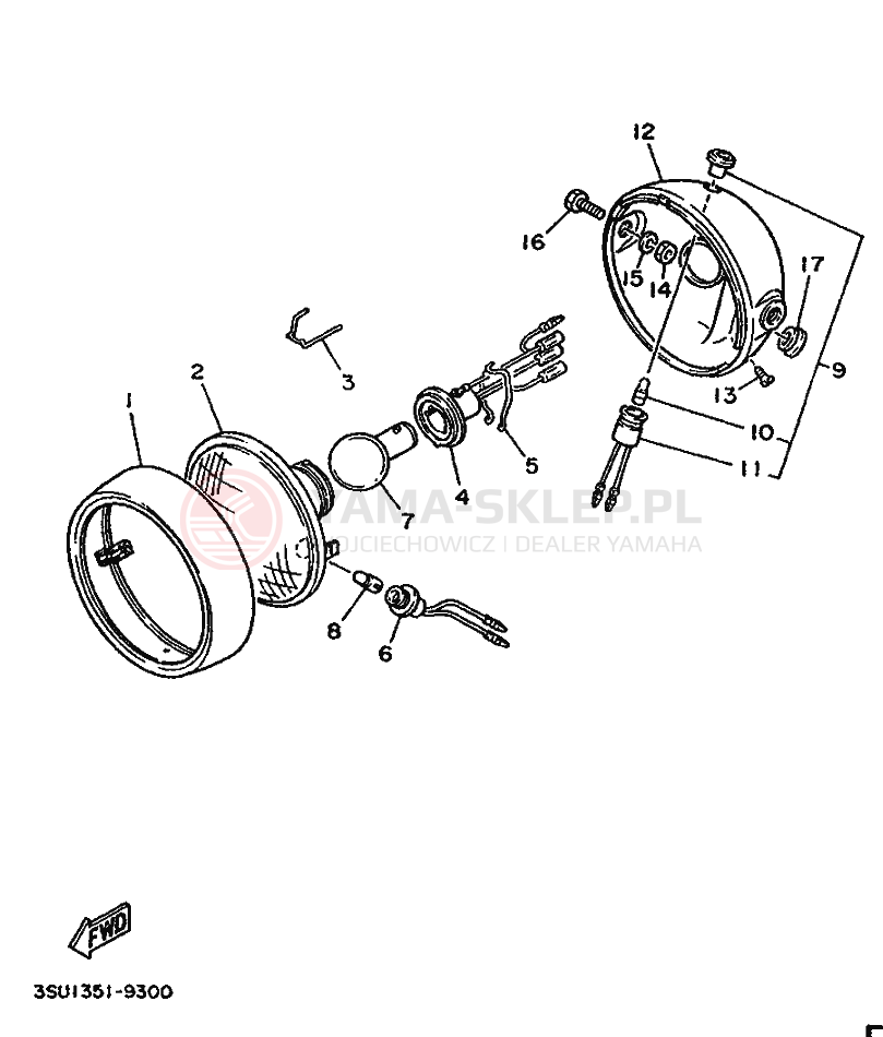 Schemat "Lampa przód" do Yamaha TY125