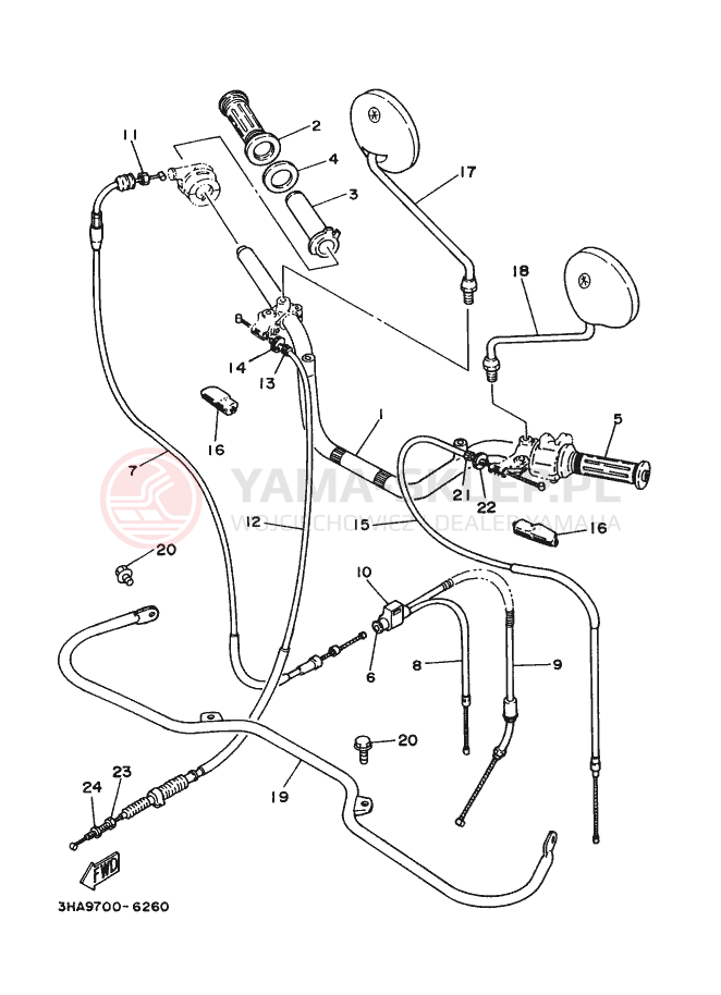 Schemat "Kierownica i osprzęt" do Yamaha AG100F