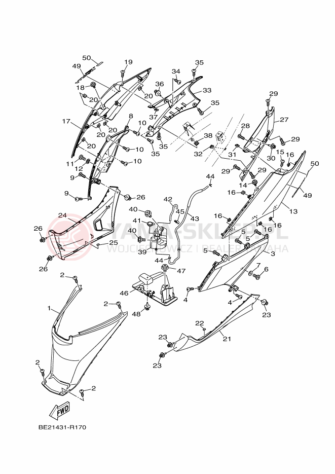 Schemat "Pokrywa boczna" do Yamaha TRICITY 155