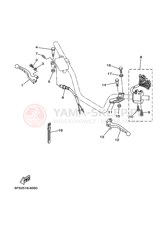 Schemat "Kierownica i osprzęt" do Yamaha RX115