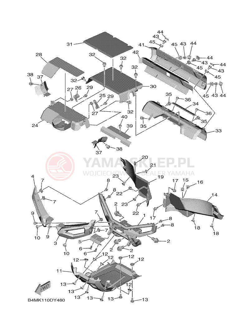 Schemat "osłona / stelaż" do Yamaha WOLVERINE RMAX2 EPS LE