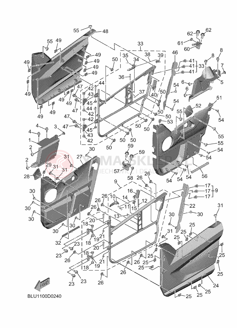 Schemat "Pokrywa boczna" do Yamaha WOLVERINE RMAX4 1000 COMPACT LE