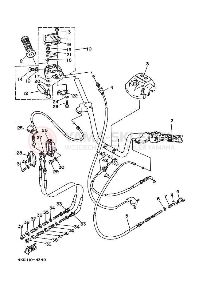 Schemat "Kierownica i osprzęt" do Yamaha YFB250FW