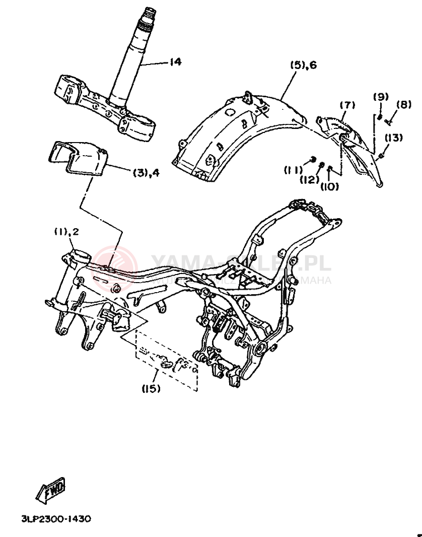 Schemat "Zawieszenie przód" do Yamaha XV1100 VIRAGO