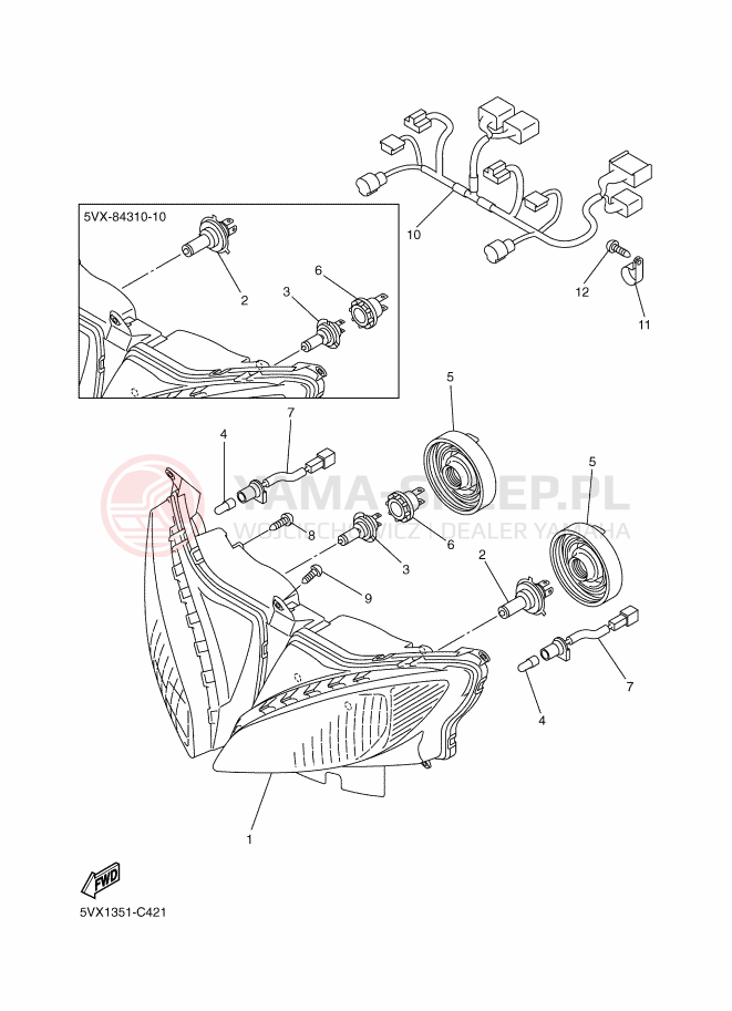 Schemat "Lampa przód" do Yamaha FZ6-SA FAZER