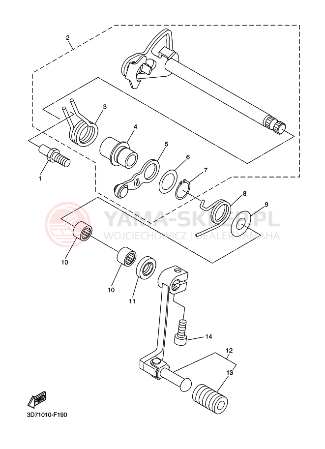 Schemat "Dźwignia zmiany biegów, wałek" do Yamaha WR250X