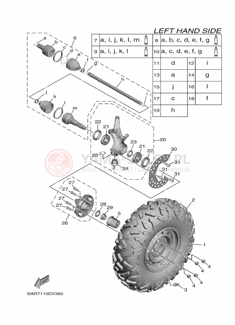 Schemat "Koło przód" do Yamaha WOLVERINE X4