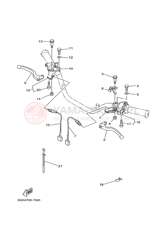 Schemat "Kierownica i osprzęt" do Yamaha AG200F