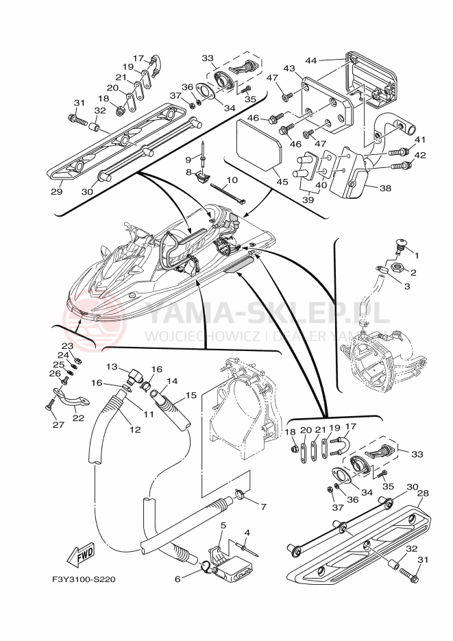 Schemat "HULL & DECK" do Yamaha EX SPORT
