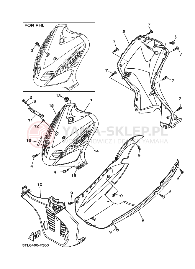 Schemat "Nadwozie przód" do Yamaha AL115C MIO