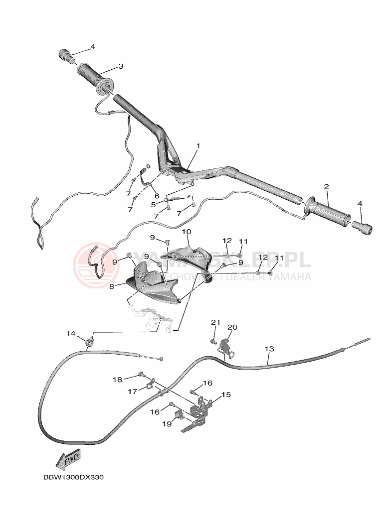 Schemat "Kierownica i osprzęt" do Yamaha TMAX TECH MAX