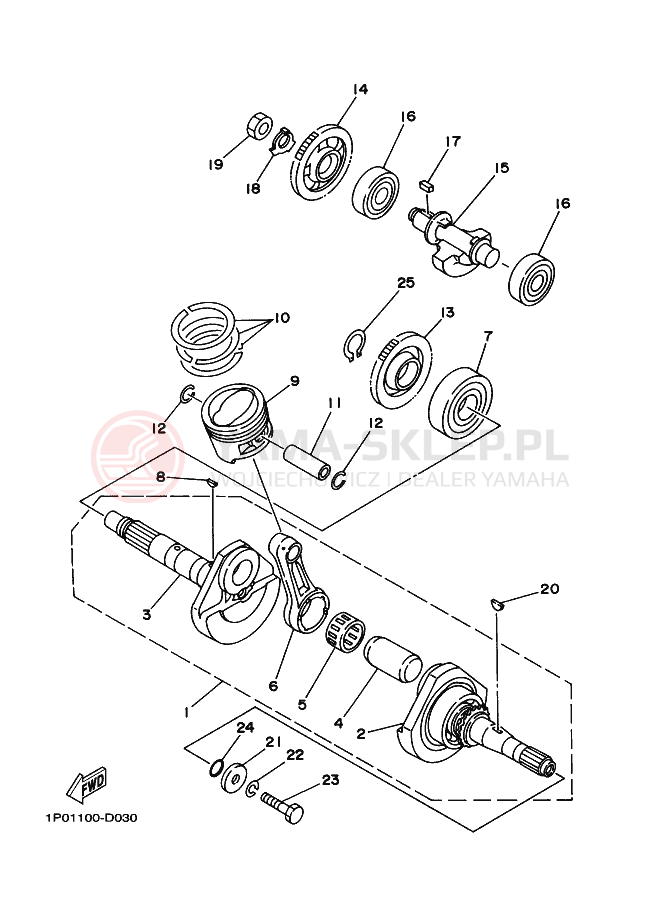 Schemat "Wał korbowy, tłok" do Yamaha BIG BEAR 250