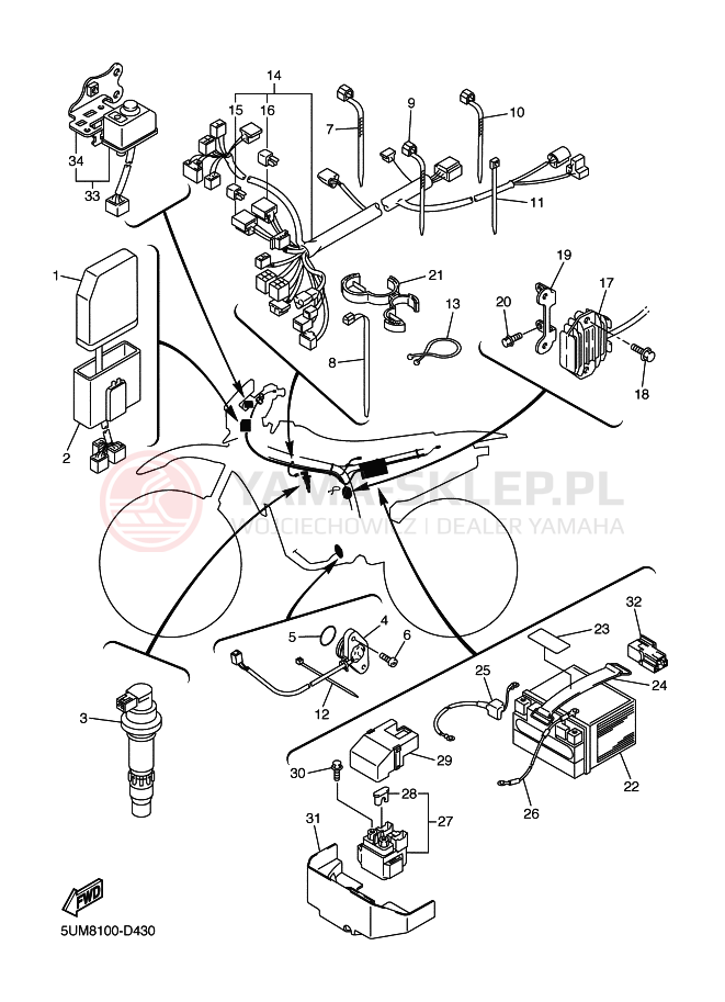 Schemat "układ elektryczny" do Yamaha WR250F
