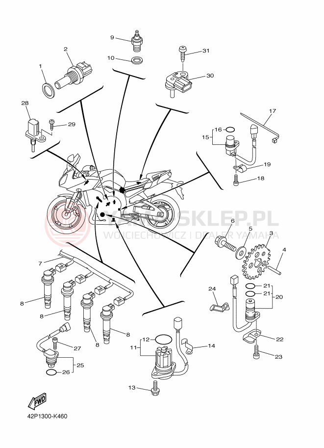 Schemat "układ elektryczny" do Yamaha FZ8-S