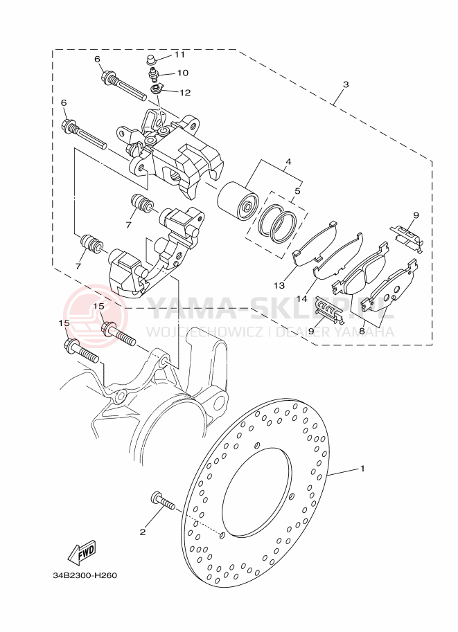 Schemat "Zacisk hamulcowy tylny" do Yamaha MAJESTY400